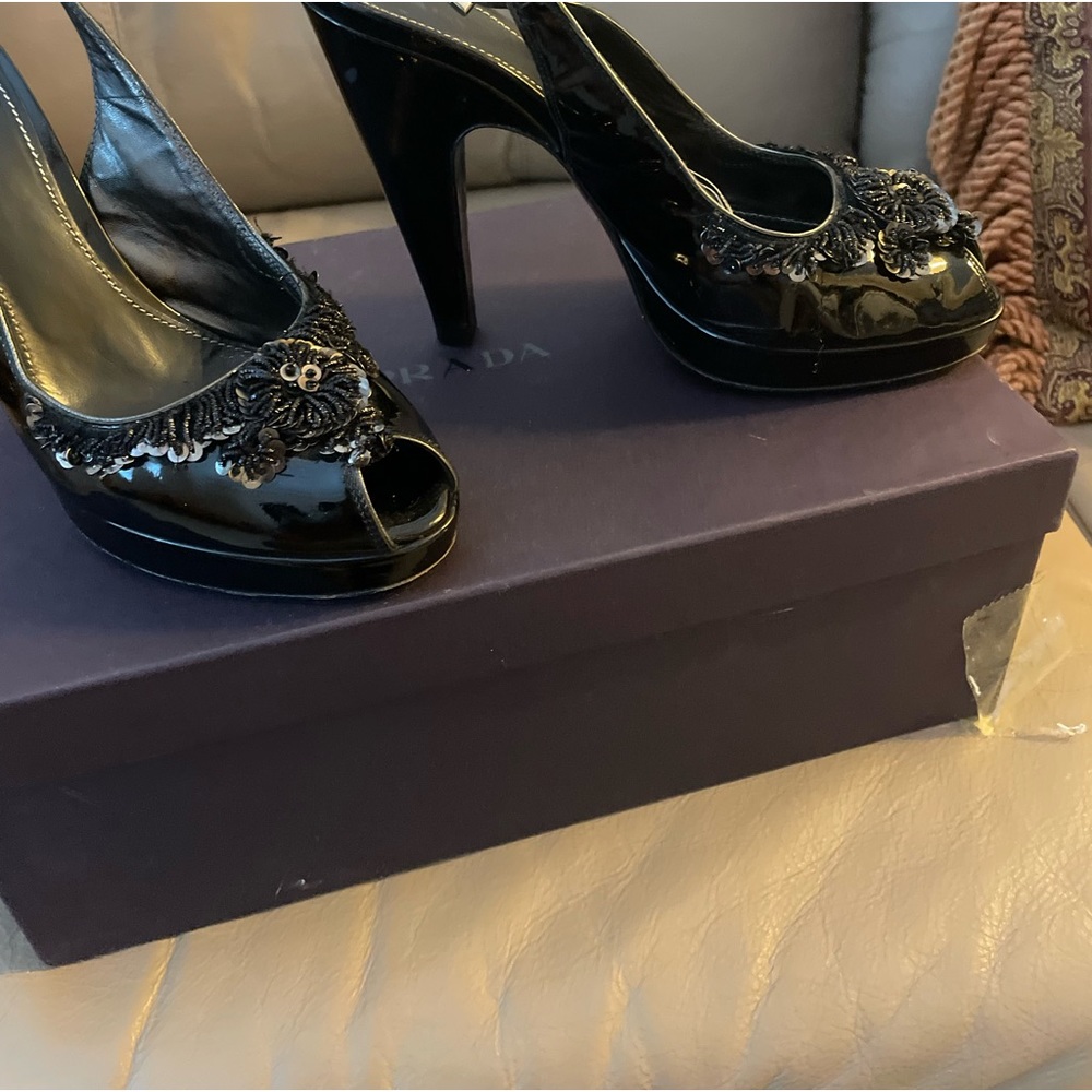 Beautiful Prada sling back patent leather